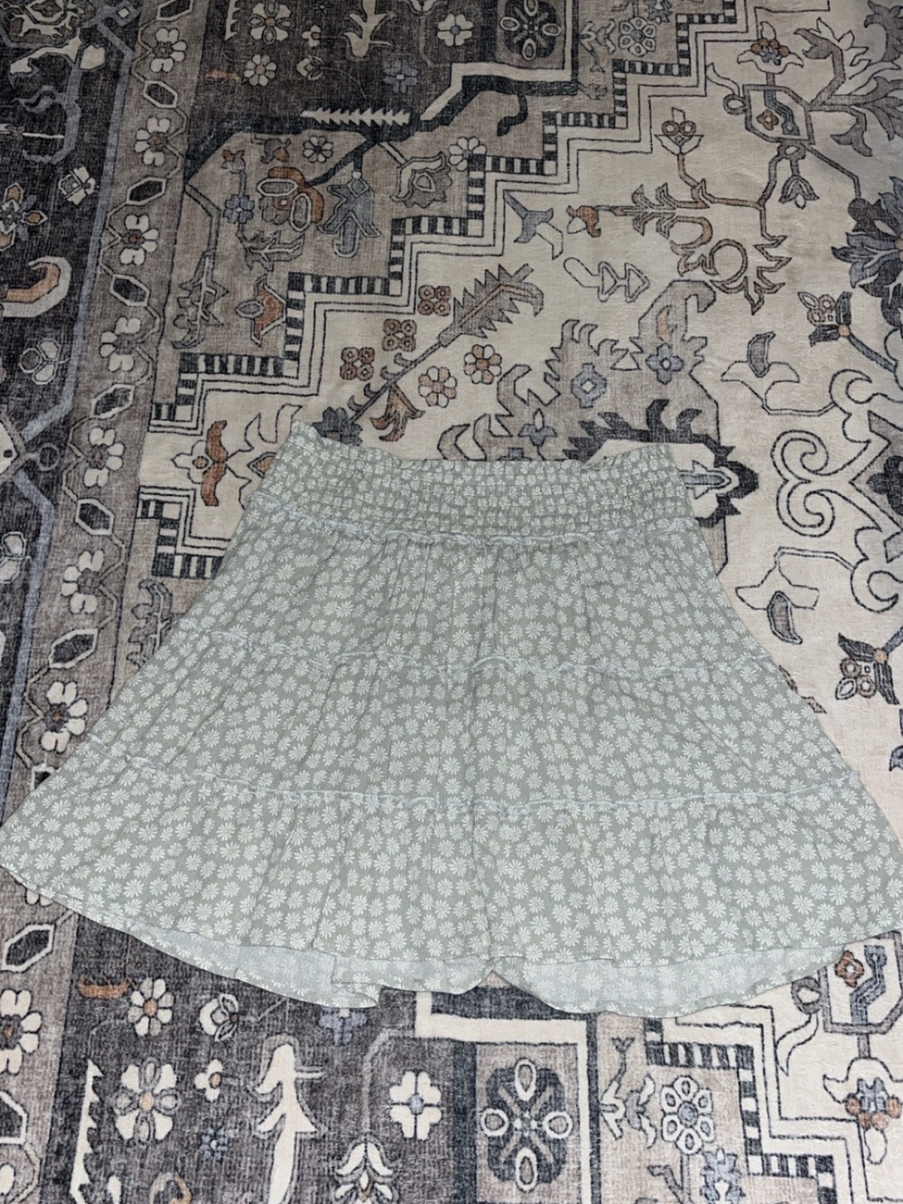 Light Green Floral Tiered Skirt